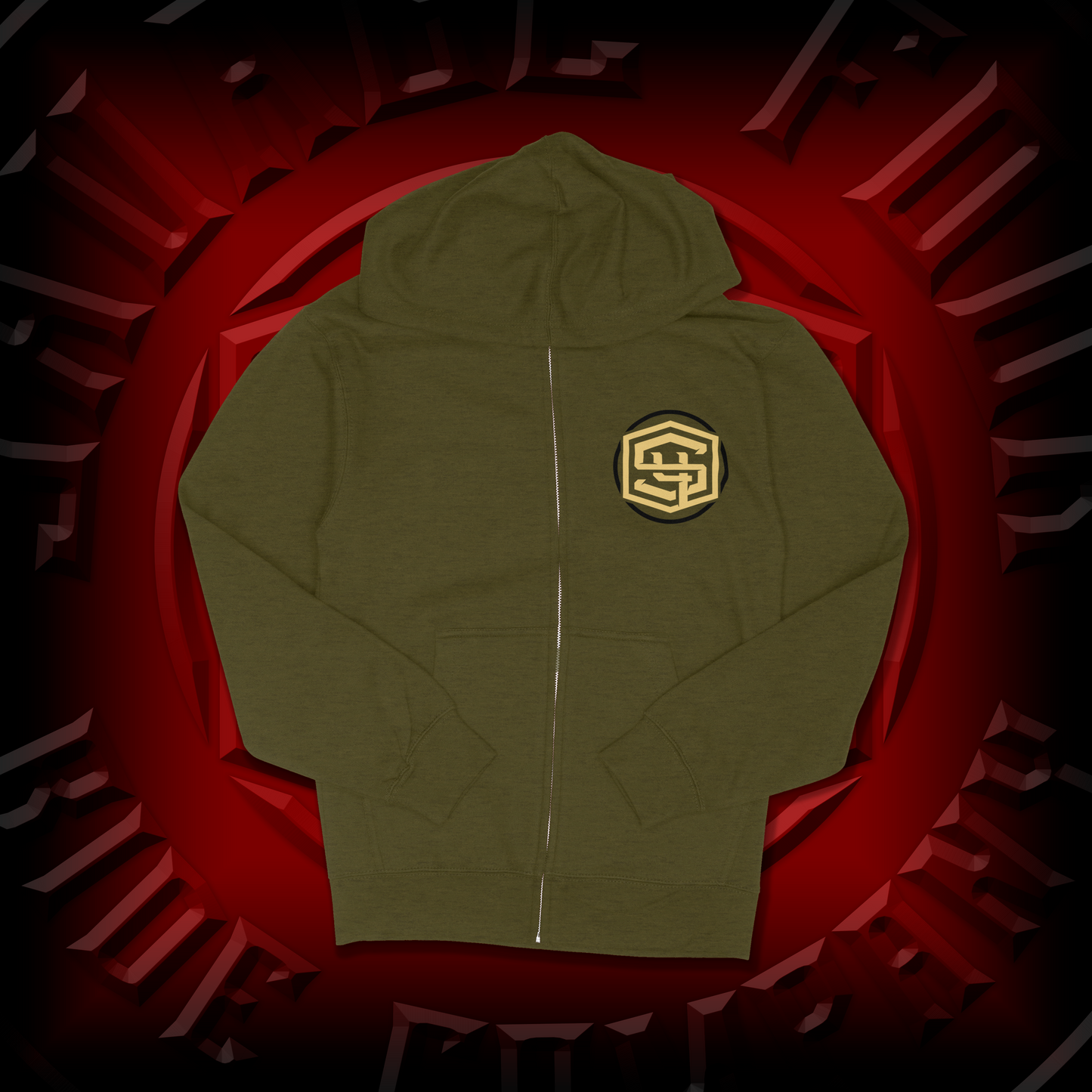 "Full Badge" Zip-Up Hoodie Olive Drab