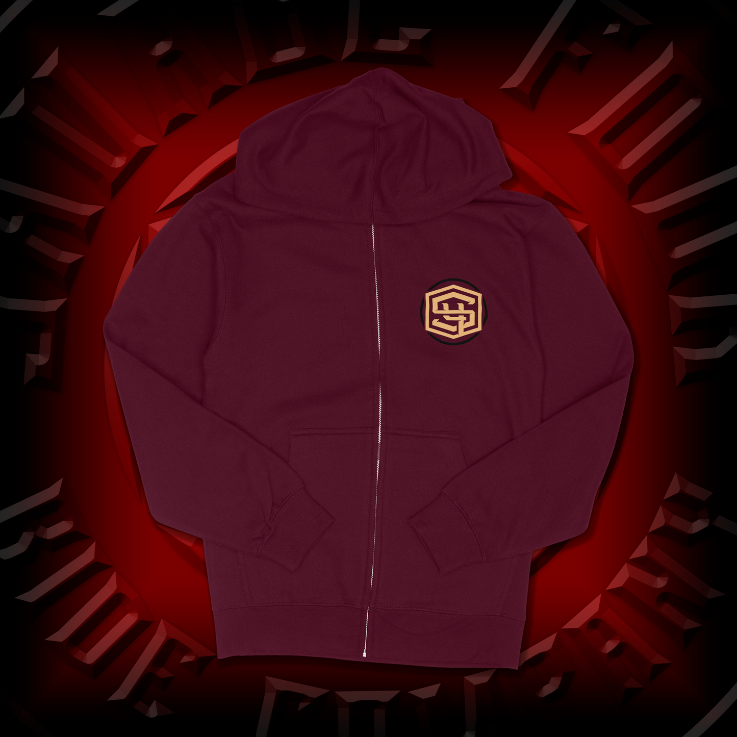 "Full Badge" Zip-Up Hoodie Crimson Cherry